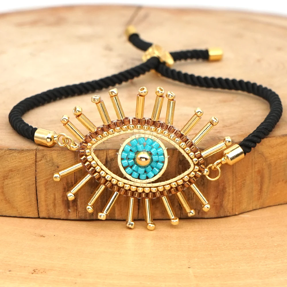 

Rttooas MIYUKI Evil Eye Bracelets Women Turkey Evil Eye Charm Bracelet Female Jewelry Handmade Woven Adjustable