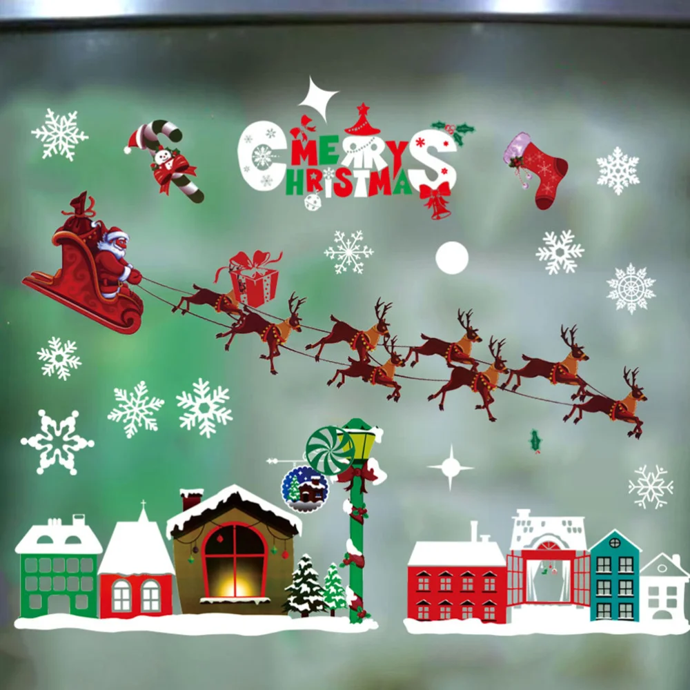 

1 Sheet Window Stickers Snowflake Snowman Christmas Wall Decals Decoration