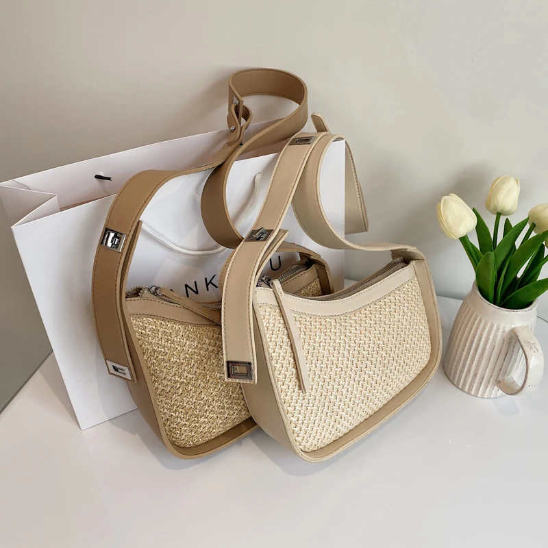 

Summer Straw Shoulder Crossbody Bags Women 2021 Bohemia Weave Casual Handbag Women's Luxury Fashion Beach Armpit Bag Purses