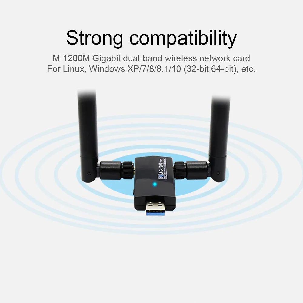 

Wireless Network Card Mini Portable AC 1200M USB 3.0 2.4G/5.8G Dual Band WiFi Gigabit Receiver Transmitter for PC Laptop
