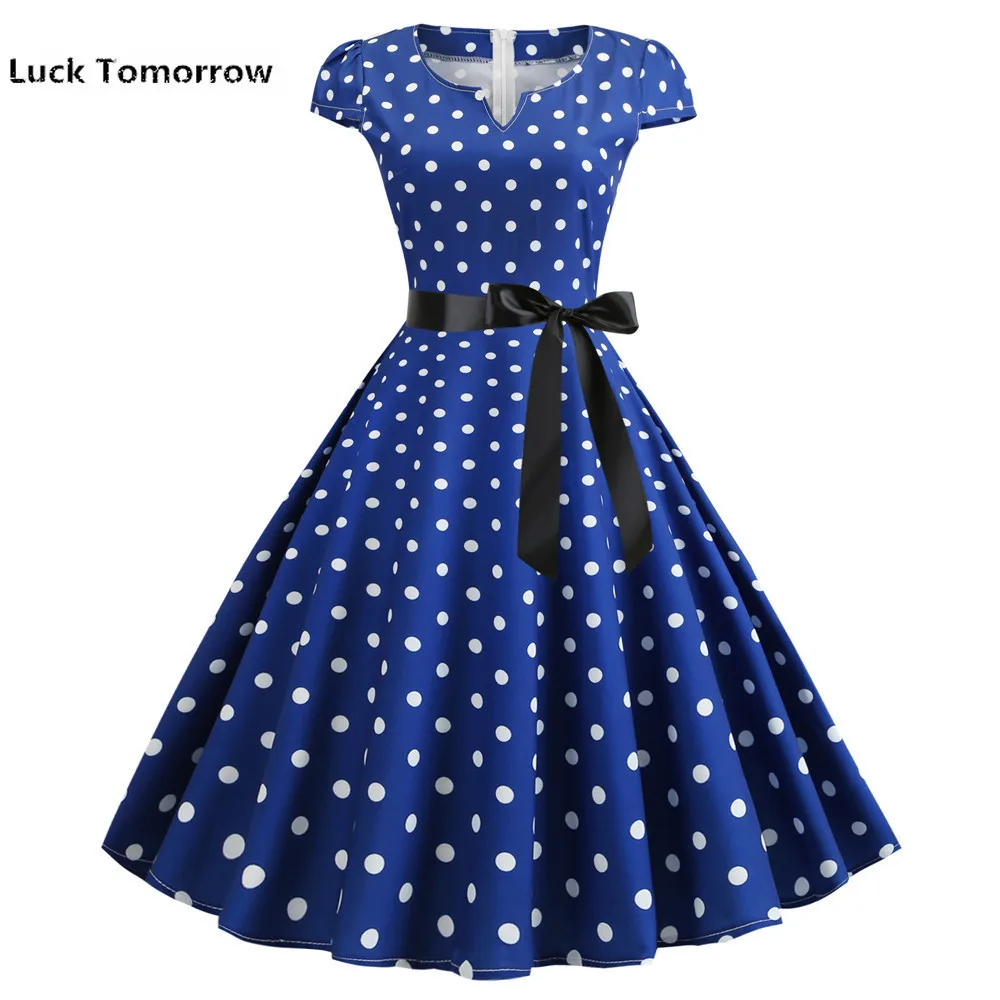 Plus Size S-2xl Women Black White Polka Dot Vintage Dress Rockabilly Swing Pin Up Ladies Summer Dresses Elegant Vestidos | Женская