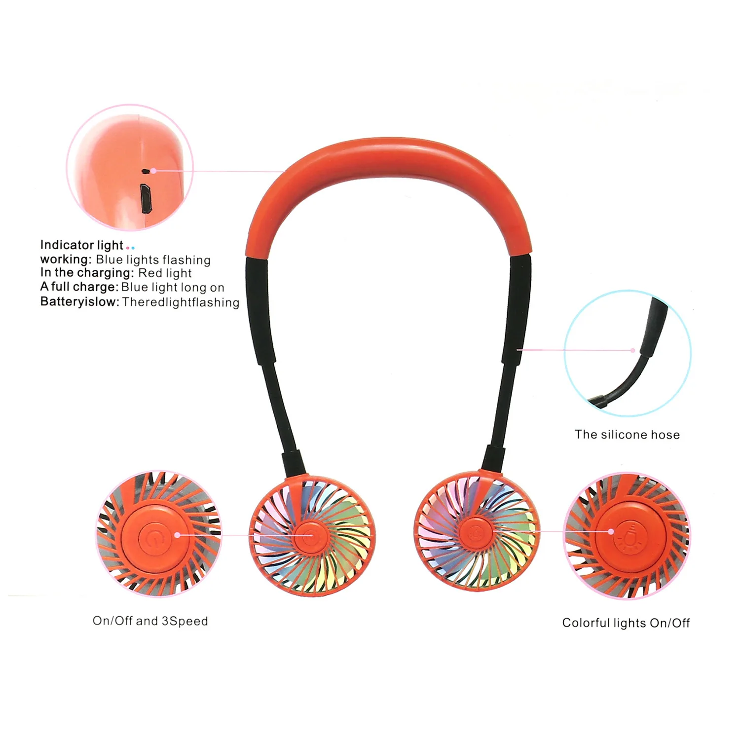 Mini Fan Portable Neck Neckband With USB Rechargeable Battery Small Desk Fans handheld Air Cooler Conditioner | Дом и сад