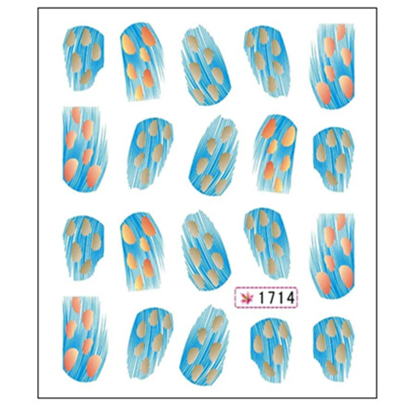 1714 1 шт Красочный дизайн наклейки Вода Передача Nail Art Советы перо надписи Nail Art Украшение обертывания ногти инструменты 12 видов стилей - Цвет: 1714