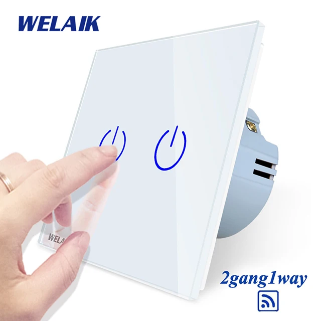 White Power Welaik Кристалл Стекло Панель переключатель Белый настенный выключатель ЕС сенсорный выключатель Экран настенный выключатель света 2gang1way AC110~ 250 В a1921w/b - Цвет: White Power