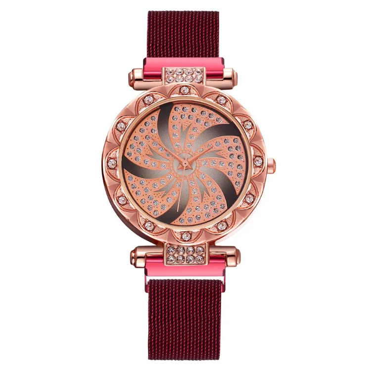 Женские кварцевые наручные часы с магнитной сеткой звездного неба стразы