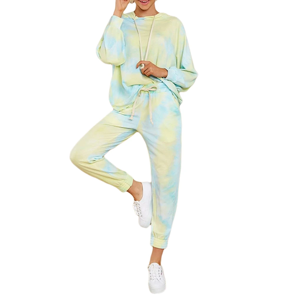 

2020 Autumn Tie Dye Two Piece Set Women Clothes Suits Long Sleeve Hoodies Pants Set Lounge Wear Tracksuit Outfits For Women
