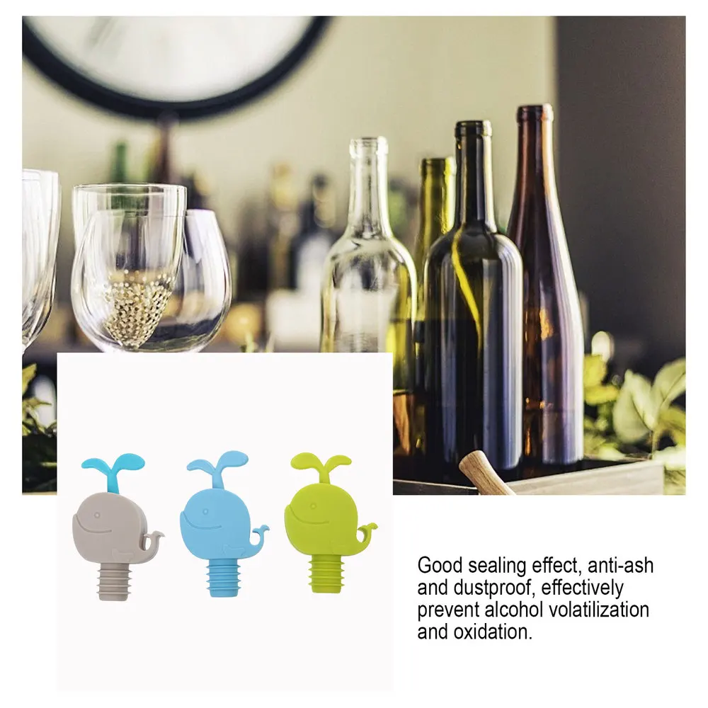 

3pcs Bottle Plugs Silicone Bottle Sealing Plugs Whale Red Bottle Stoppers