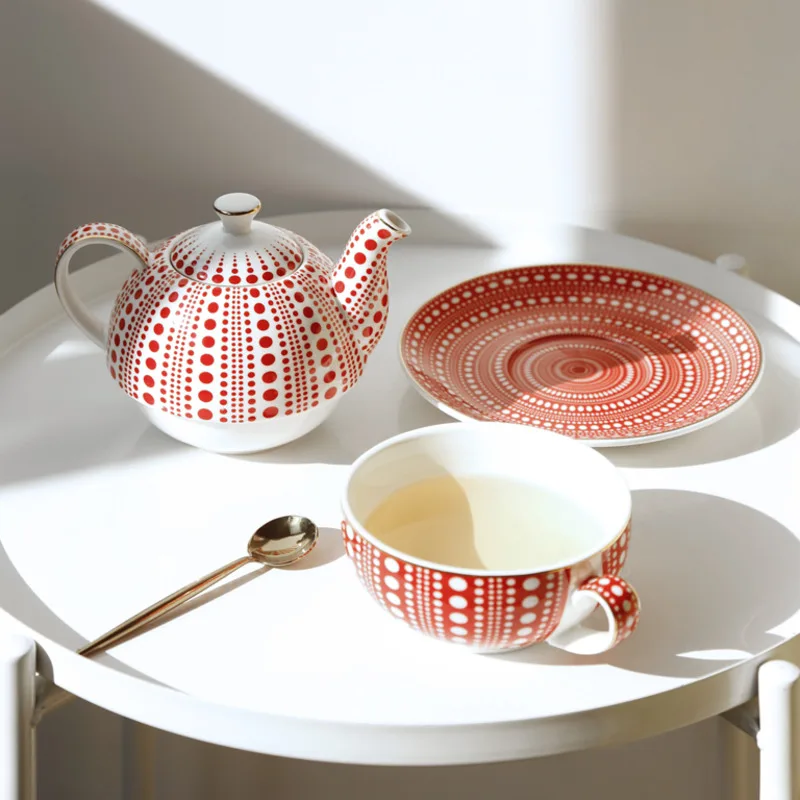 

3pcs/set Yayoi Kusama Style Teapot Kettle Set With Cup Plate Polka Dots Teapot Kettle Nordic Afternoon Tea Set