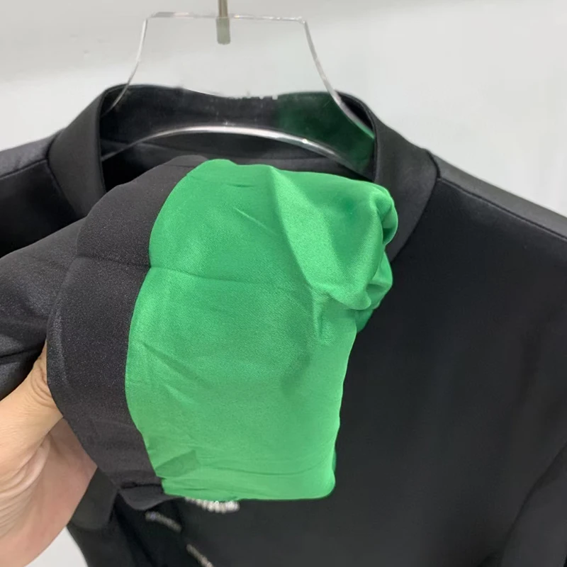 

TWOTWINSTYLE Casual Black Patchwork Diamonds Female Blazer Stand Collar Long Sleeve Korean Fashion Women's Jacket Autumn Clothes