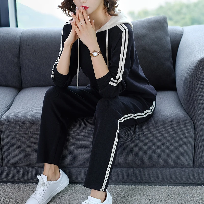 Повседневный Спортивный костюм с капюшоном костюмы для женщин комплект из 2
