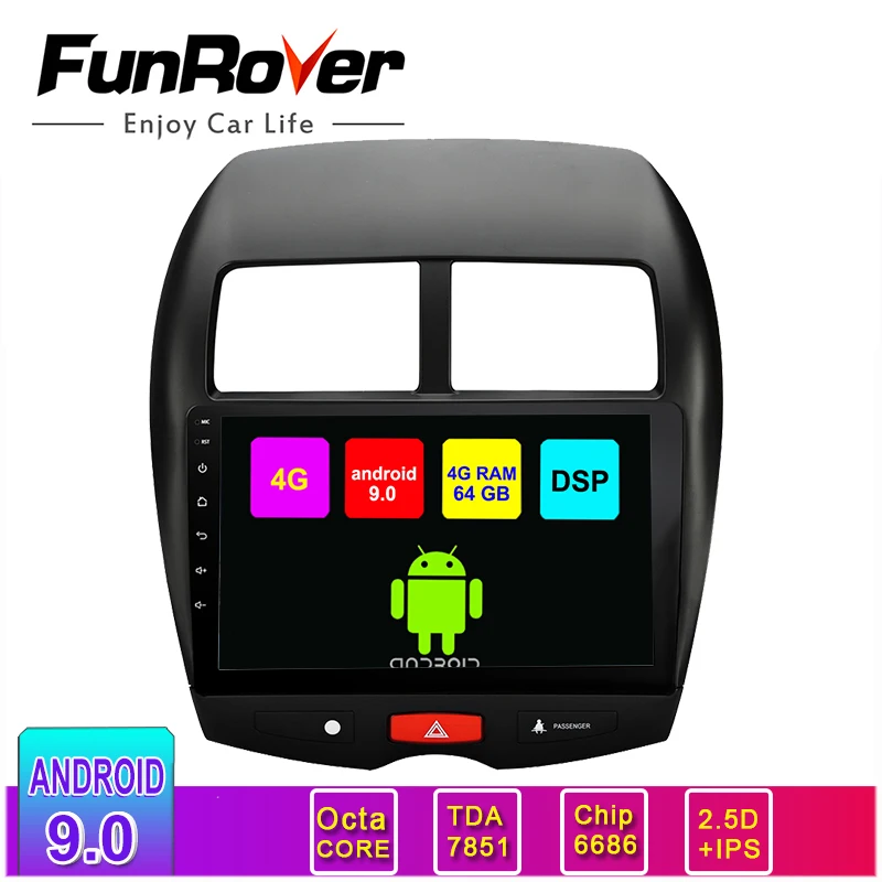 Funrover 2.5D + IPS Android 9 0 64 ГБ Автомобильный Радио GPS Видео плеер без DVD для Mitsubishi ASX 2010 2016