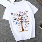 Женская футболка с коротким рукавом, Повседневная футболка с принтом дерева и бабочки, 2021