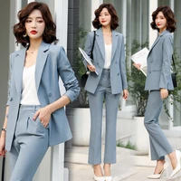 spring pants suits womens formal temperament long sleeve blazer and pants for office lady business work wear blue black apricot