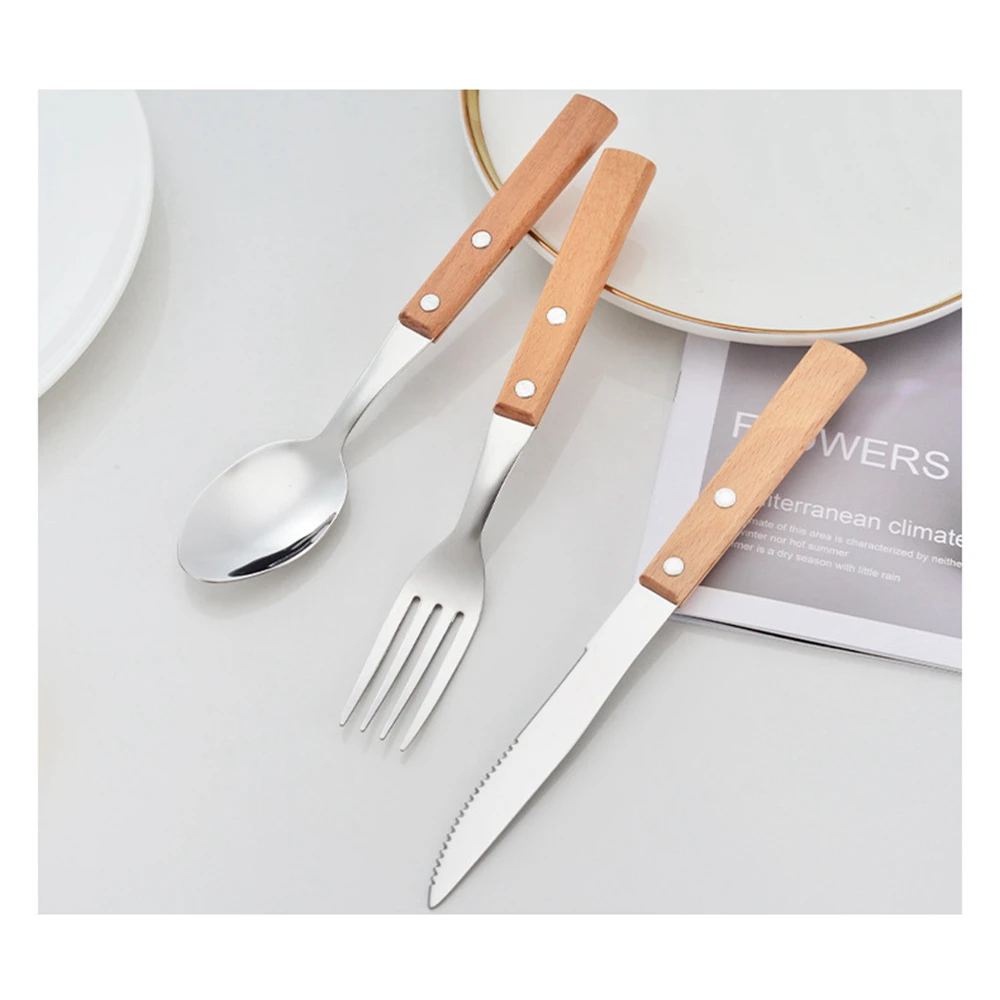

Wood Handle Dinnerware Knife Fork and Spoon Stainless Steel Western Steak Tableware Wooden Handle For kitchen Lunch Tools 1PC