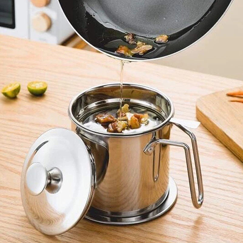 

1.3L Stainless Steel Oil Strainer Pot Container Jug Storage Can Cooking Oil Filter Pot Oil Bottle Kitchen Household Tools NEW