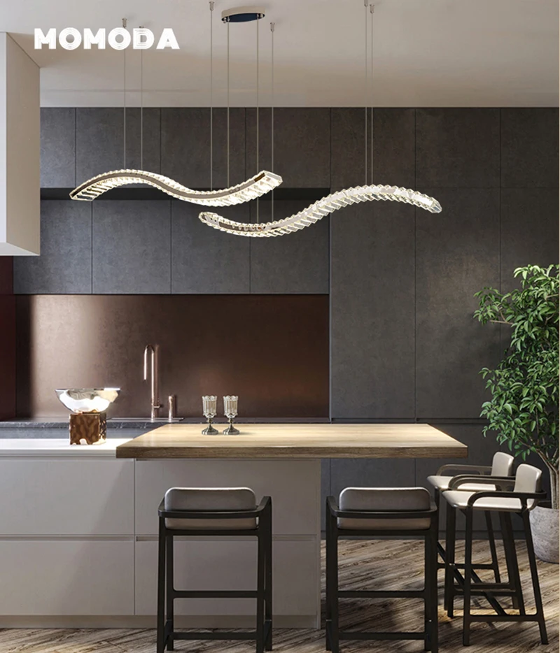 

Luxury LED Chandeliers Lighting Postmodern K9 Crystal Stainless Steel Wave Pendant Lamps Bedroom Living Room Lights Lustre