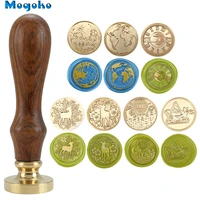 mogoko 25mm30mm wax seal stamp retro wood classic sealing wax seal stamps envelope cards bottles decor antique stamp earth map