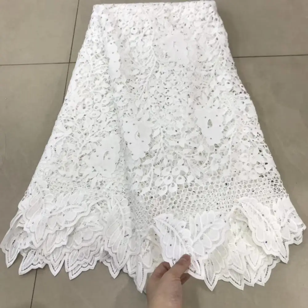 

Hot Sale Nigerian Guipure Cord Swiss Voile Lace Water Soluble Print African Lace Fabrics For Party Dress 5 Yards DFS60
