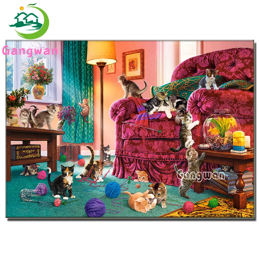 Naughty cat играть шерсть 5D алмазная живопись полная квадратная дрель Стразы Алмаз