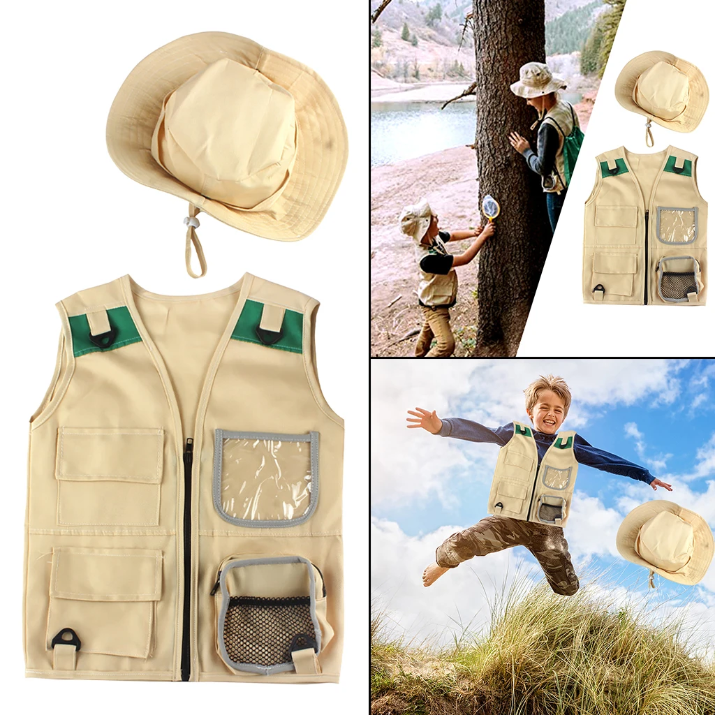 

Cargo Vest & Hat Set Camping Outdoor Explorer Set Role Play Children Unisex