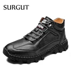 Мужские кожаные ботинки на шнуровке SURGUT, черные Нескользящие износостойкие ботильоны, Уличная обувь для осени, 2022