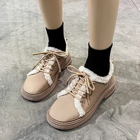 women winter warm shoes leather loafers round toe lace up casual shoes woman comzy black platform shoes fashion british flats