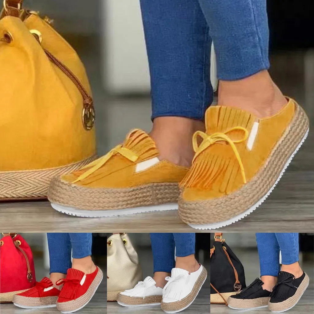 

SAGACE Women's Sneakers Leisure Fashion Wedges Round Toe Fringe Sneaker Women arge Size Slip-on Fringe Casual Shoe Women Sneaker