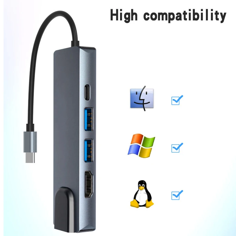 Концентратор Usb Type-C с блоком питания USB-C док-разветвитель совместимый MacBook/Pro/Air