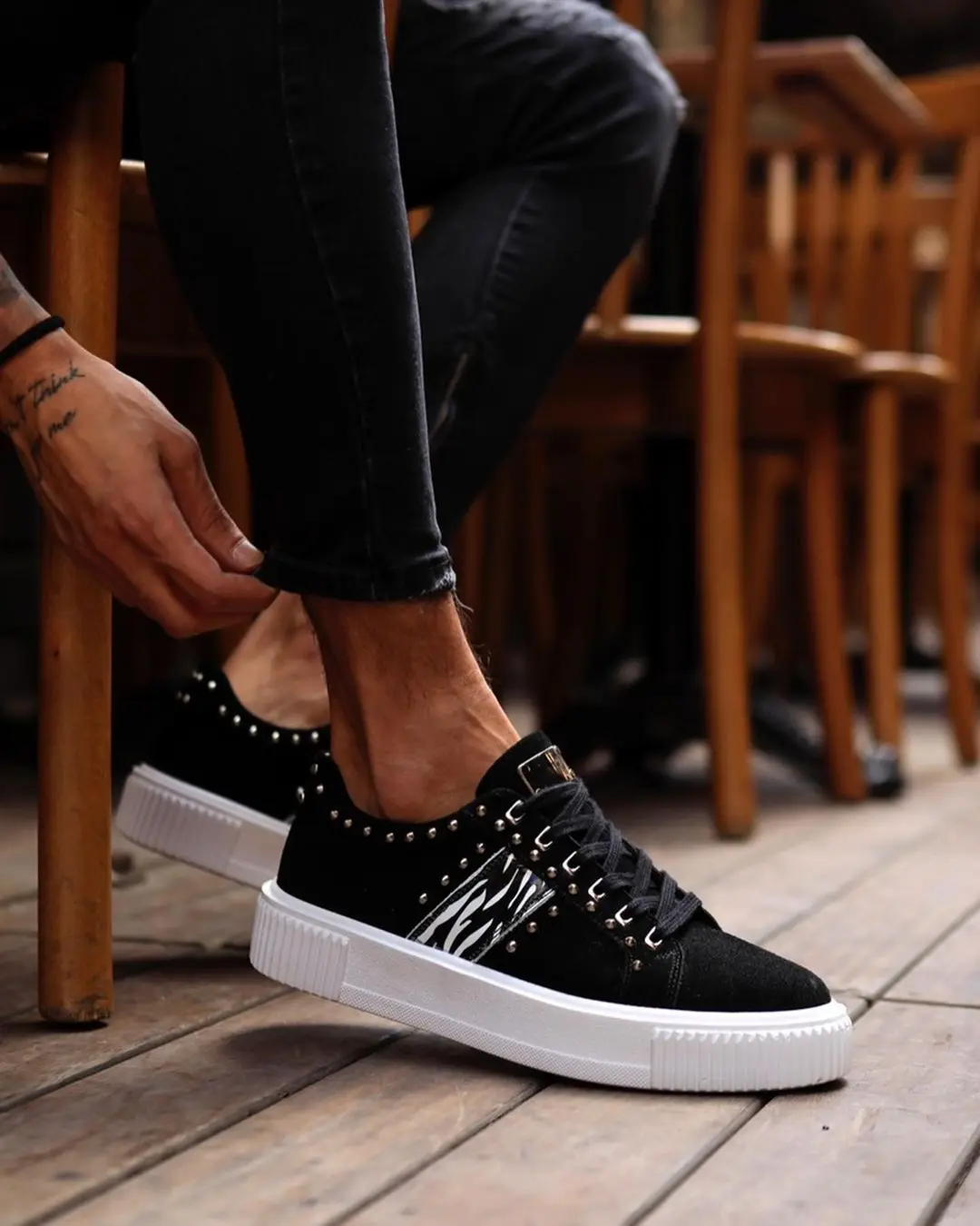 

100% Genuine Leather Casual Style Men Shoes Handmade Comfortable Durable-12497 BLACK SUEDE ZEBRA