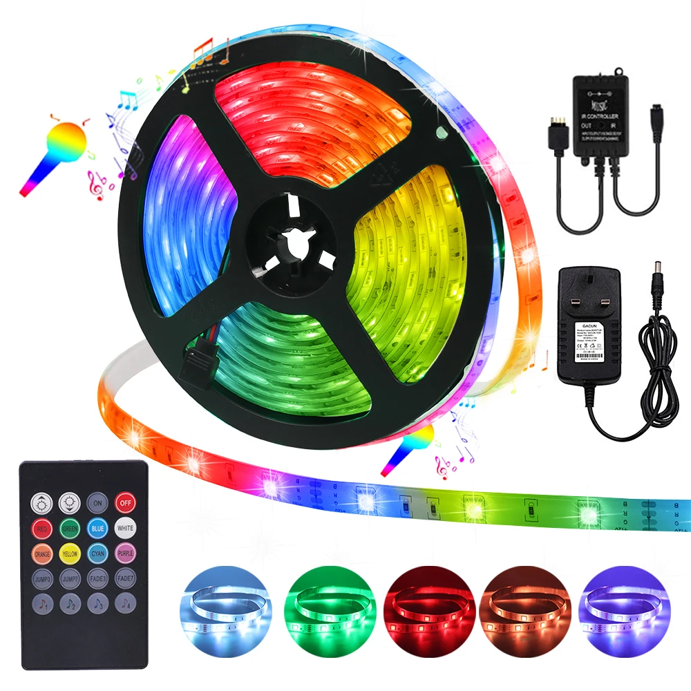 

5M RGB LED Strip SMD5050 12V 30Leds/m Flexible Led Tape Light IP65 Waterproof Led Ribbon Diode with 20key RGB Music Controller