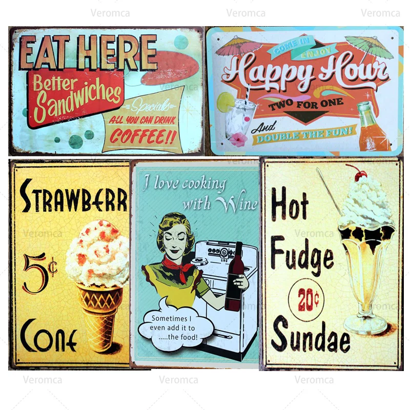 

Restaurant Tin Signs Metal Plate Wall Pub Kitchen Home Art Decor Vintage Iron Poster Retro and Nostalgic Plaque Home Decoration