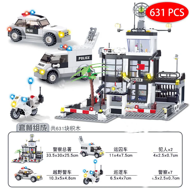 kazi police station sets city vehicle base helicopter boat swat team car truck brick blocks model Building kits kids Toys child | Игрушки и