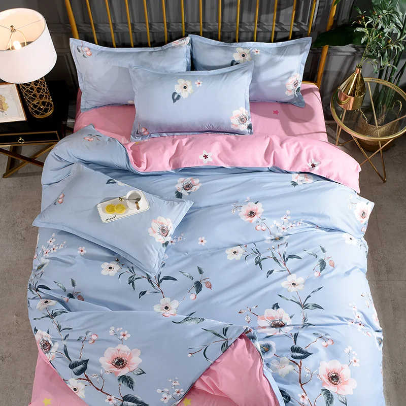 

Blue Red Leaf Flower Youthful Home Textile Soft Duvet Cover Bed Sheet Pillow Case Single Double Queen King For Home Bedding Set