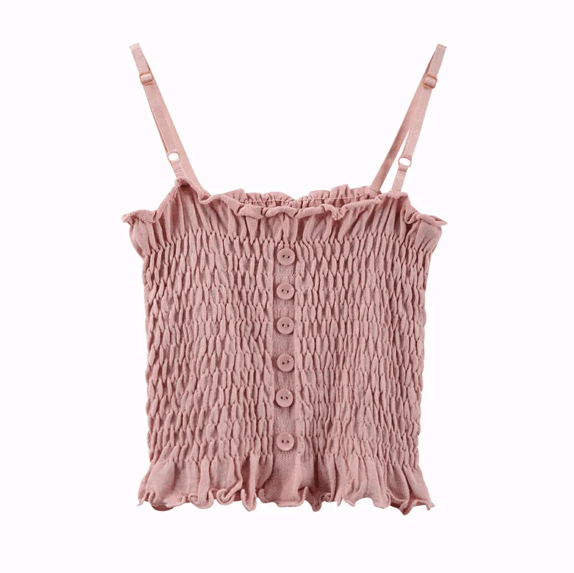 Топ женский трикотажный на пуговицах со складками без рукавов|Топы| |