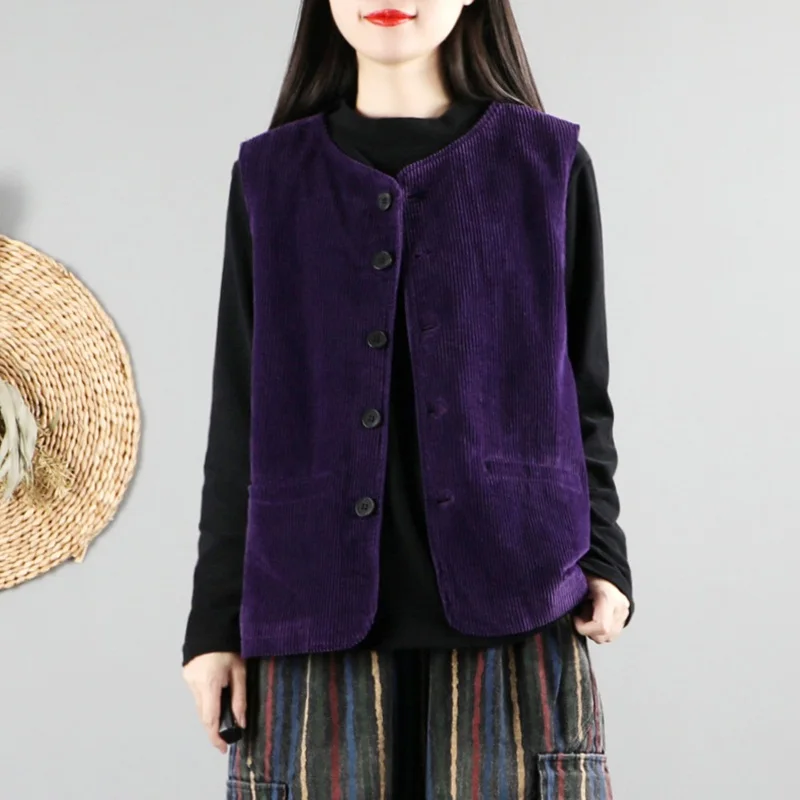 Женский вельветовый жилет в китайском стиле хлопковый ретро на осень и весну с