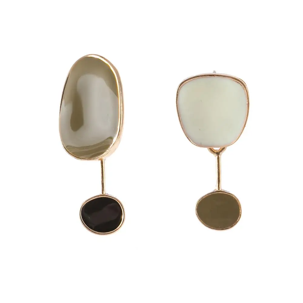 Женские асимметричные серьги капельки характерные геометрические с цветным