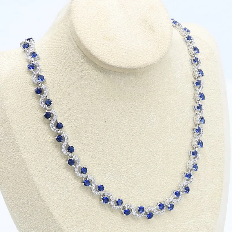 Женское Ожерелье серебряного цвета с геометрическим синим и зеленым кристаллом