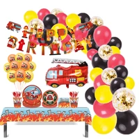 fire truck birthday balloons party decoration disposable plates napkins tableware fireman firefighter baby shower party supplies