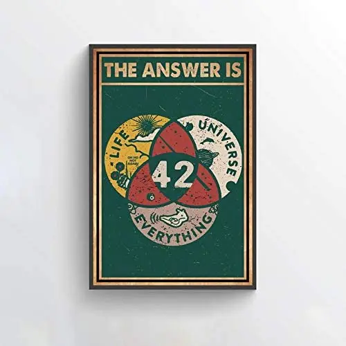 

The Answer to Life The Universe and Everything Poster Science Lover Wall Art Funny Hiking Hitchhiker's Guide Best Gift Metal Tin