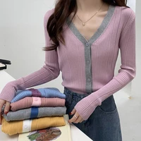 spring autumn new knitted cardigan women sweater slim v neck long sleeve top cardigans femme sinlge breasted sueters de mujer