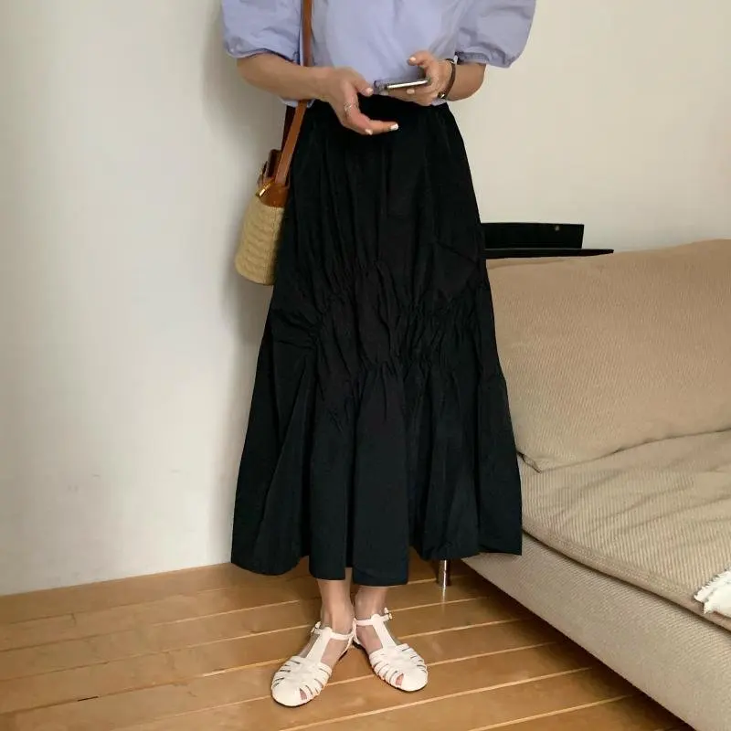 

Alien Kitty 2020 Solid Brief All Match Hot Elastic Waist OL Streetwear White Ruffles A-Line Loose Elegance Feminine Chic Skirts