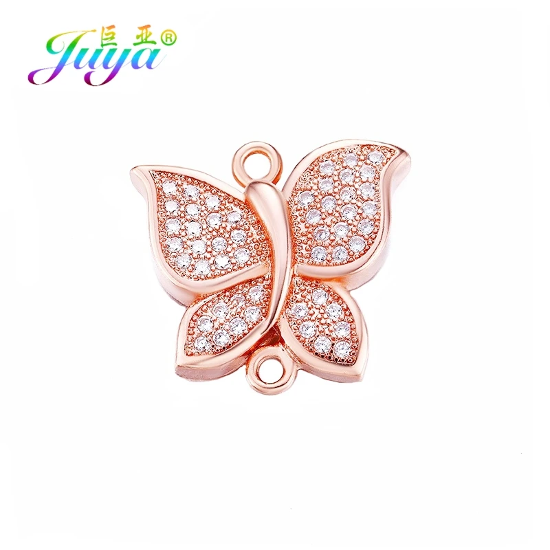 Juya Ali Moda DIY золото/серебро/звезда розового золота цветок бабочка Шарм Разъемы для женщин модные серьги браслеты Изготовление - Цвет: Rose Gold