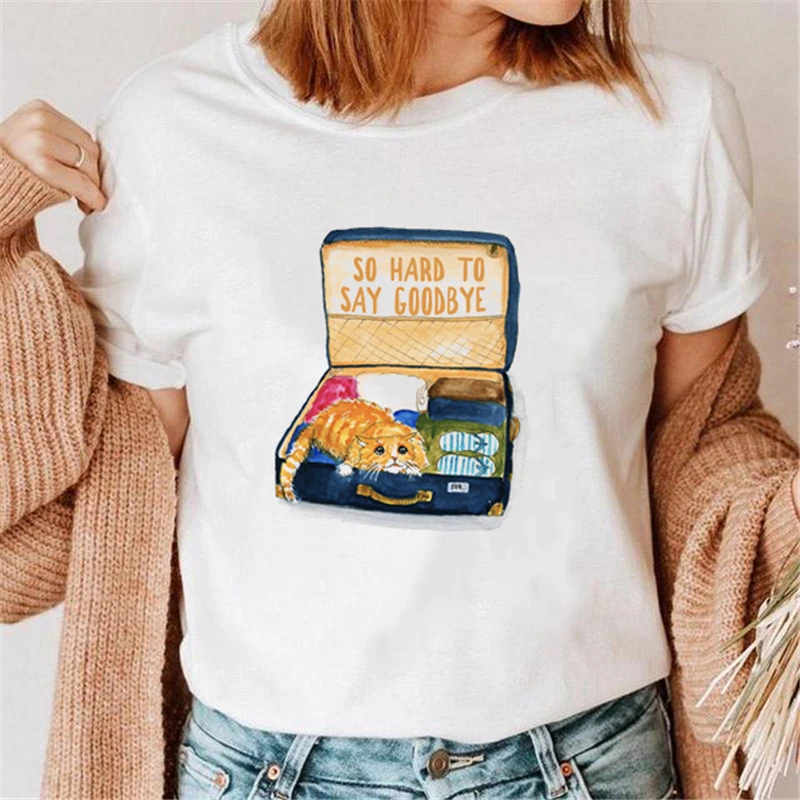 

Cute Cat Background T-shirt Women Cotton O-neck Casual Short Sleeves Tee Shirt Women Simple Wild Tshirt Women Loose Top