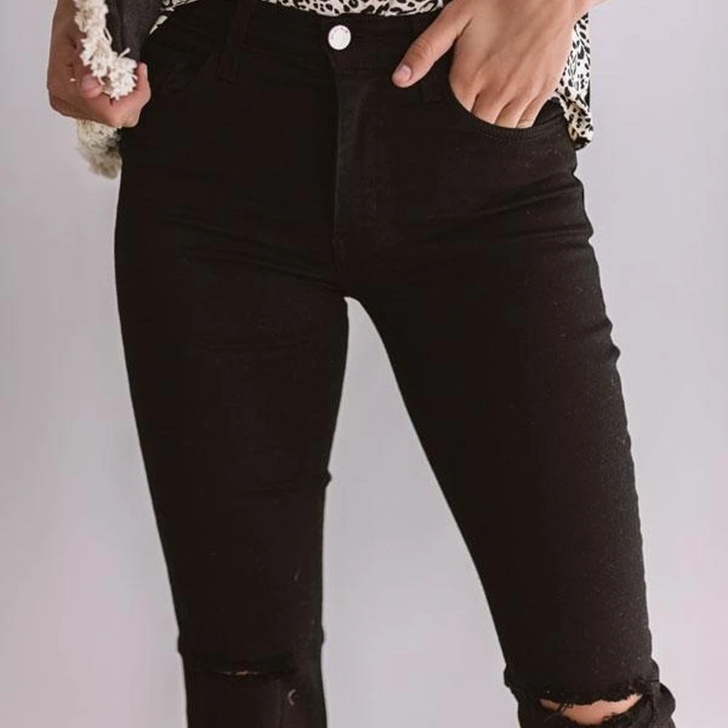 

Mother's 2021 Spring New Solid Color Ripped Slightly Thin Ladies Jeans Woman Jeans Super Stretchy Jeans High Waisted Jeans