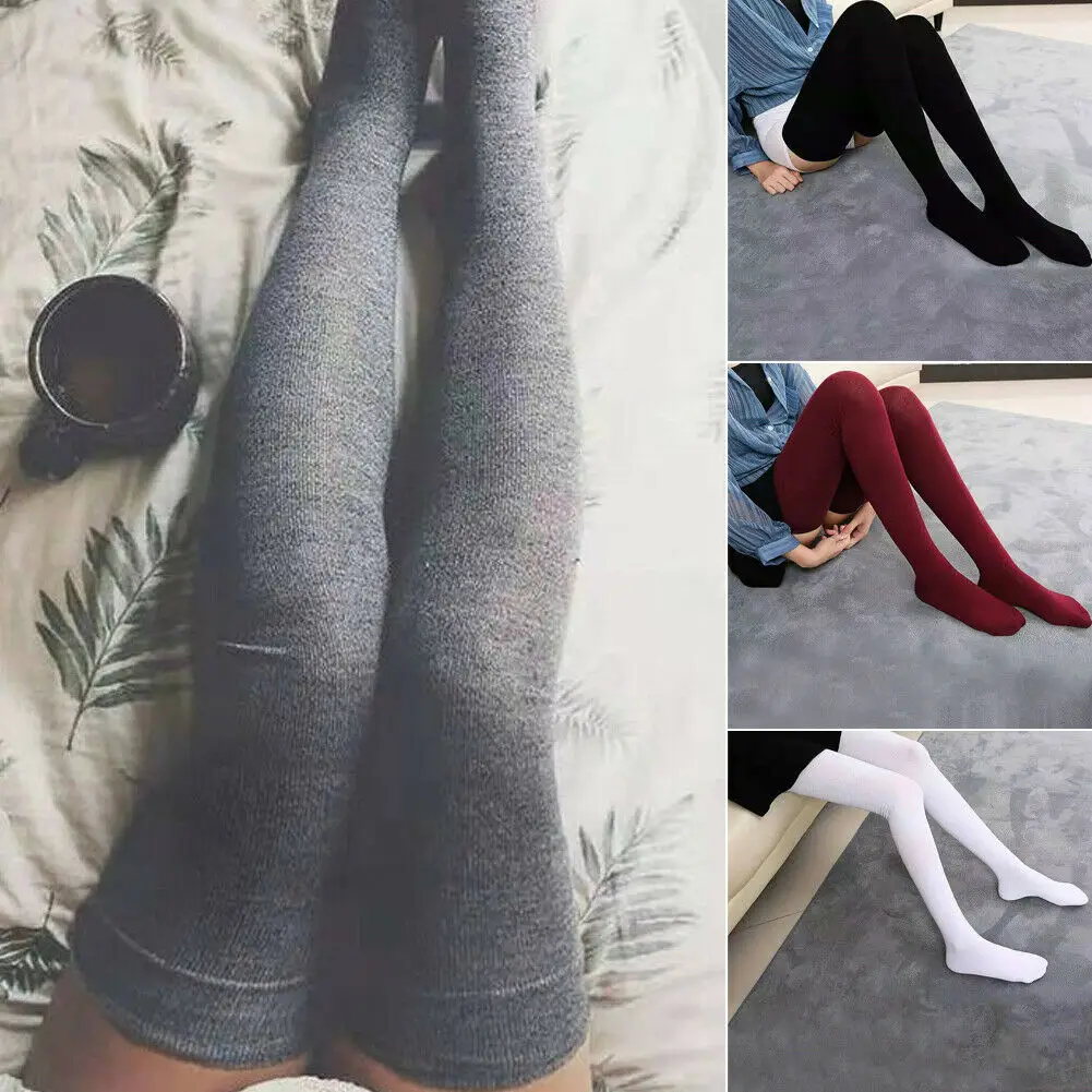 Осенне зимние повседневные женские вязанные удлиненные чулки выше колена для