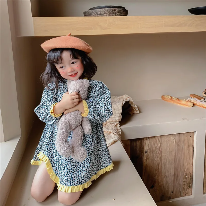 

Girl Dress Kids Baby Gown 2021 Floral Spring Autumn Toddler Princess Outwear School Beach Uniform Dresses Children Clothing