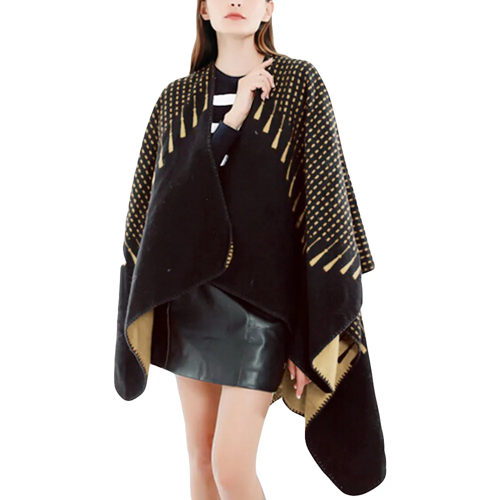 

Winter Cloak Wool Women Fashion Warm Dot Tartan Capes Shawl Coat Ponchos Mujer Invierno Elegantes Cape Poncho Women