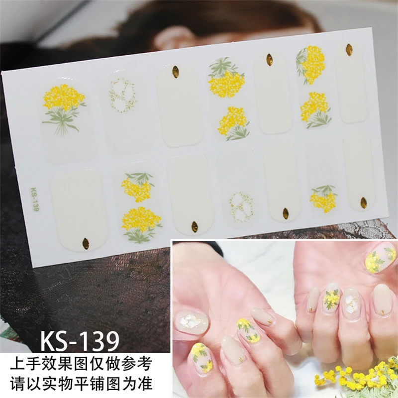 Наклейка для ногтей с полным покрытием цветочным узором и линиями