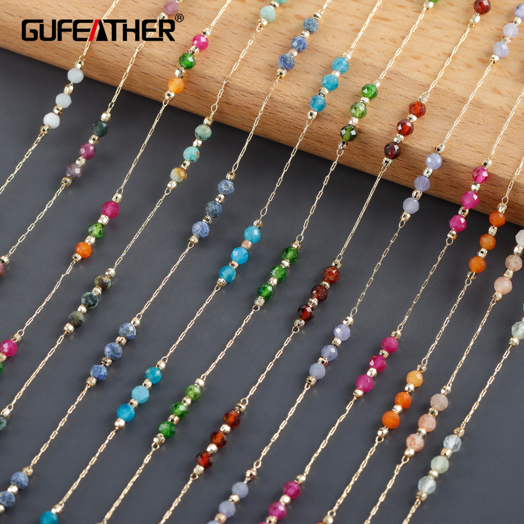 

GUFEATHER C218,diy chain,18k gold plated,copper metal,natural gemstone,charms,diy bracelet necklace,jewelry making,1m/lot