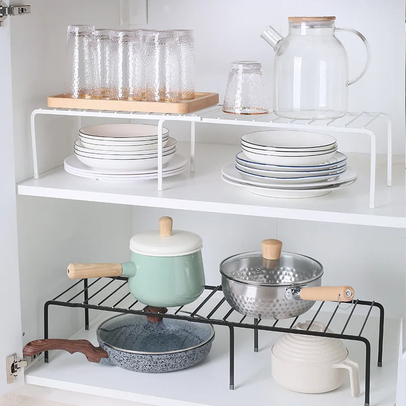 

Adjustable Kitchen Storage Rack Space Saving Cupboard Shelf for Kitchenware Dishes Wrought iron Spice Rack Kitchen Organizer